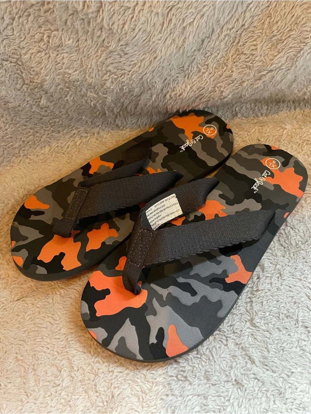 Cat & Jack Orange Black Camo Flip Flops